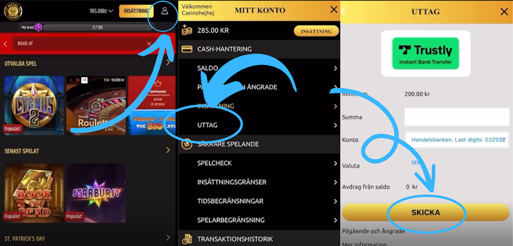 Metal casino uttag